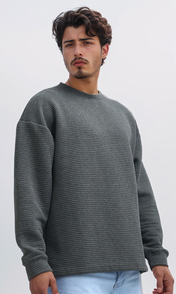 O202207 - Solid Long Sleeves Round Neck Sweatshirt - Olive