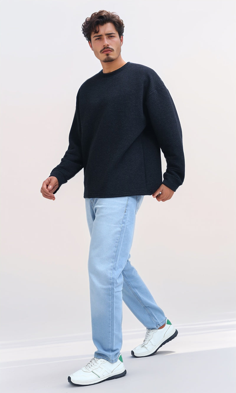 O202208 - Round Neck Slip On Sweatshirt - Black