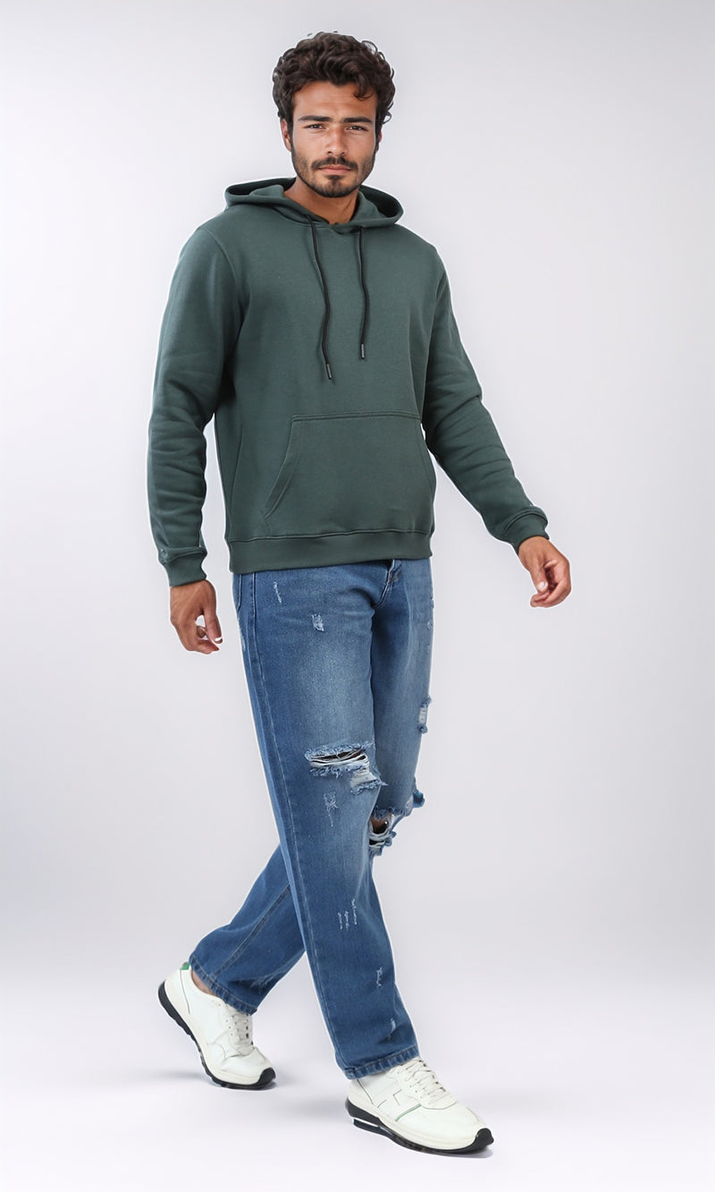 O202245 Solid Long Sleeves Hoodie - Dark Mentgreen