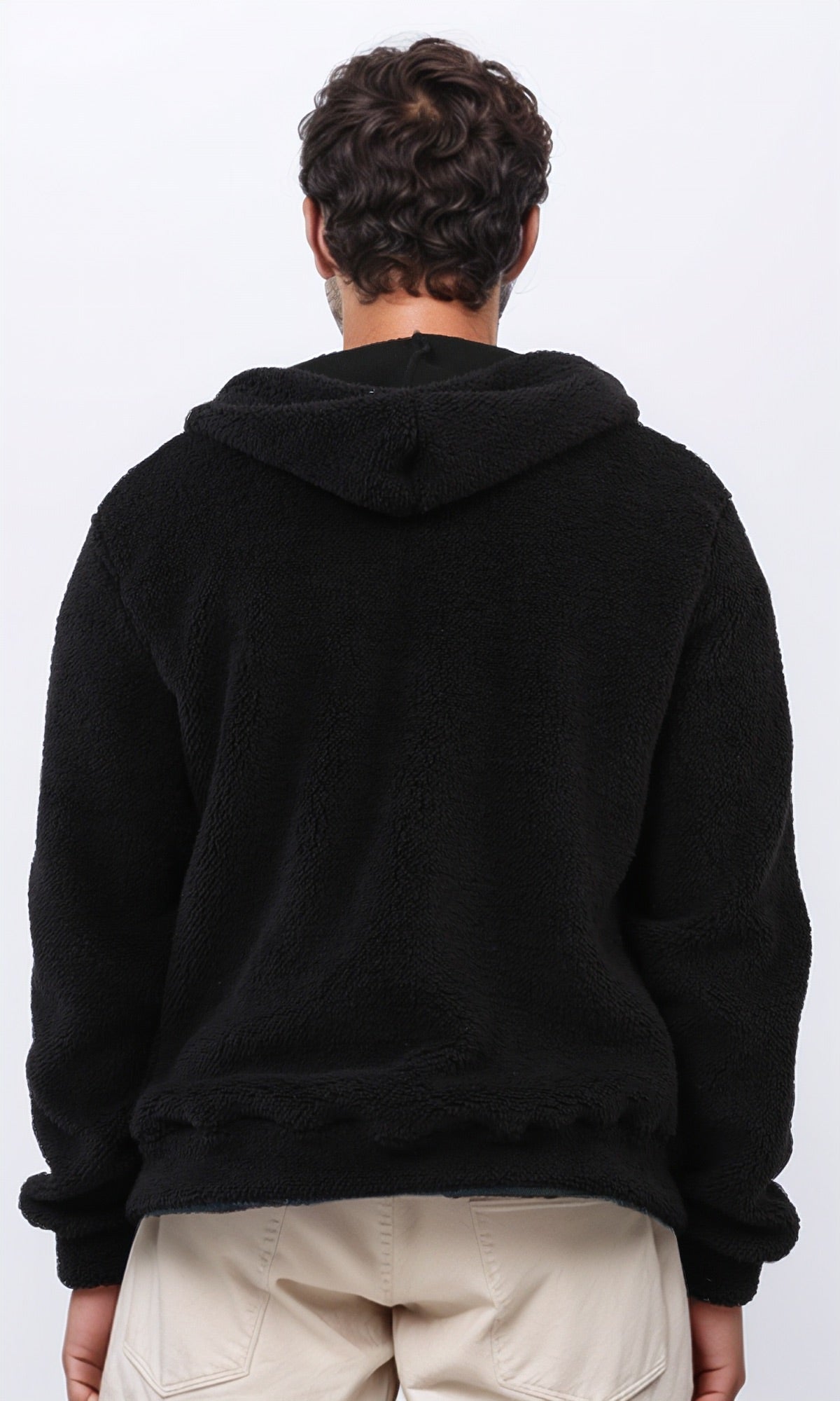 Black Ultra-Soft Sherpa-Style Fur Zip-Up Hoodie - O202247