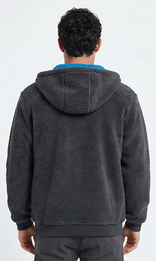Ravin Men's Charcoal Grey Contrast Teddy Fleece Hoodie