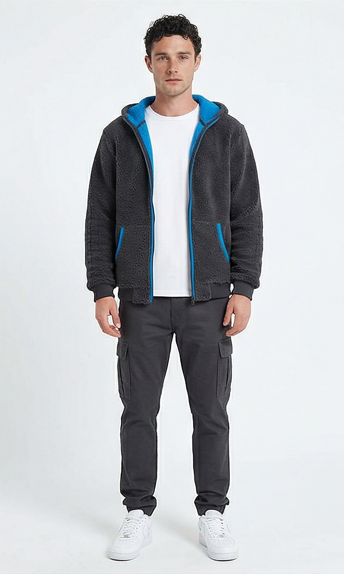 Ravin Men's Charcoal Grey Contrast Teddy Fleece Hoodie