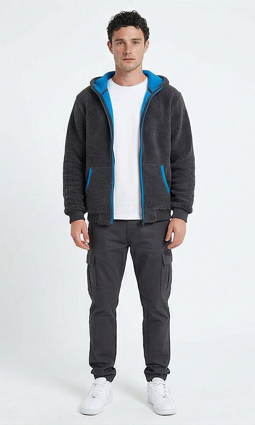 Ravin Men's Charcoal Grey Contrast Teddy Fleece Hoodie