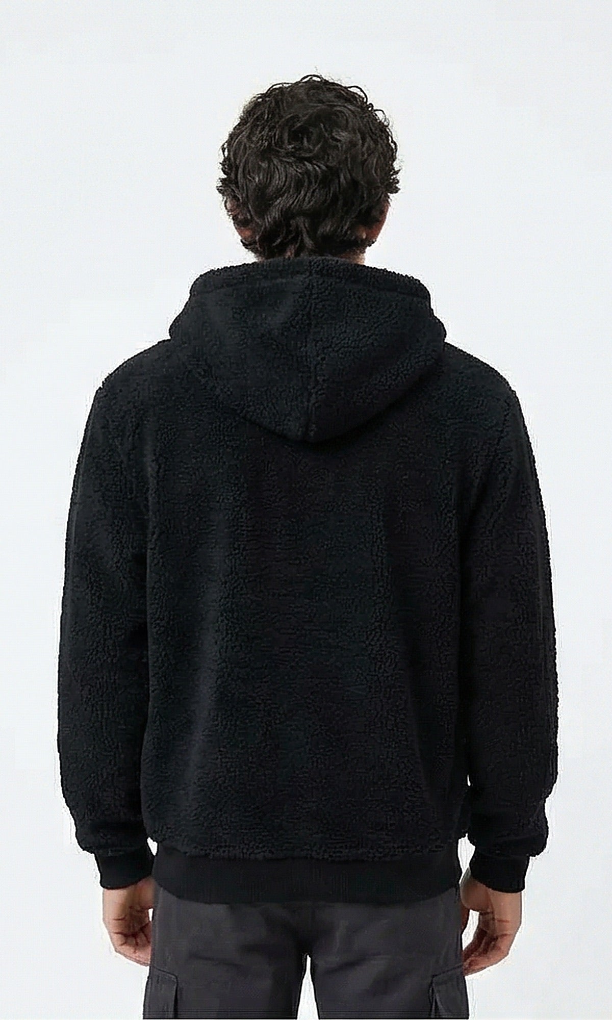 Midnight Black Plush Borg Zip-Up Hoodie - O202250