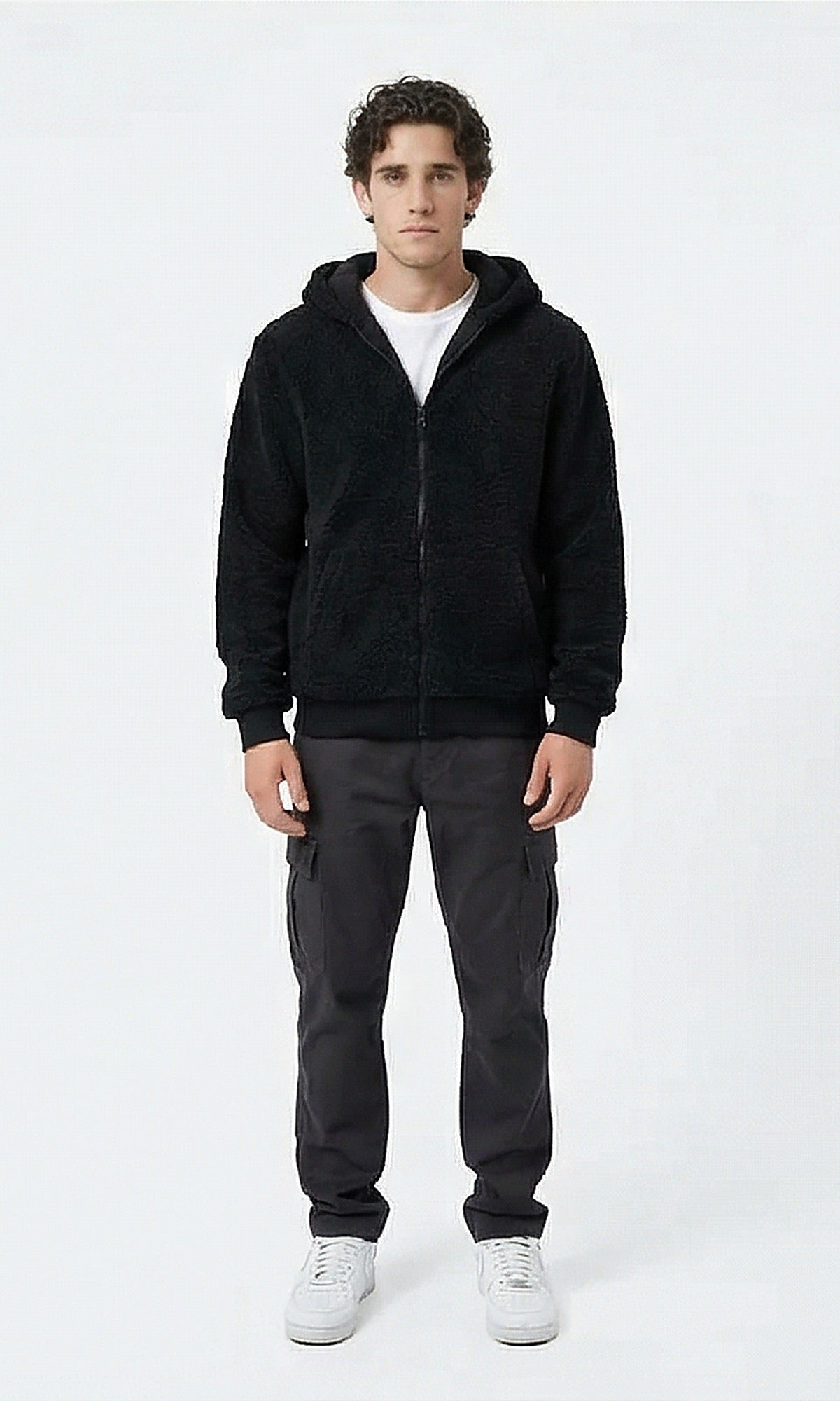 Midnight Black Plush Borg Zip-Up Hoodie - O202250