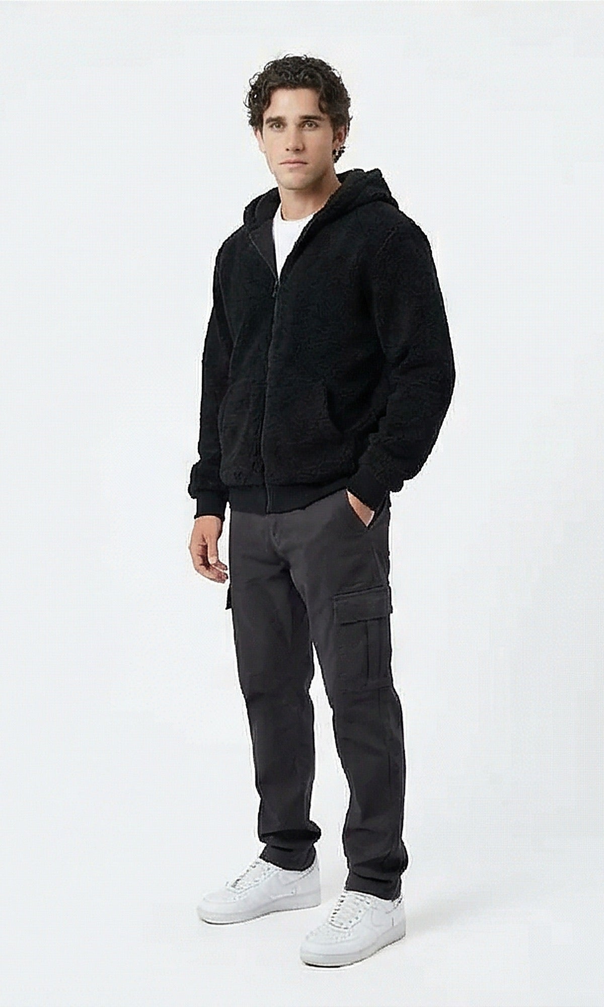 Midnight Black Plush Borg Zip-Up Hoodie - O202250