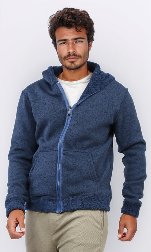 O202251 Solid Long Sleeve Zipped Hoodie - Heather Jeans Blue