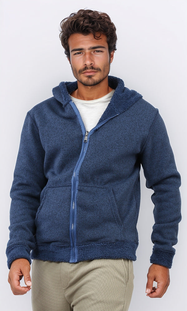 O202251 Solid Long Sleeve Zipped Hoodie - Heather Jeans Blue