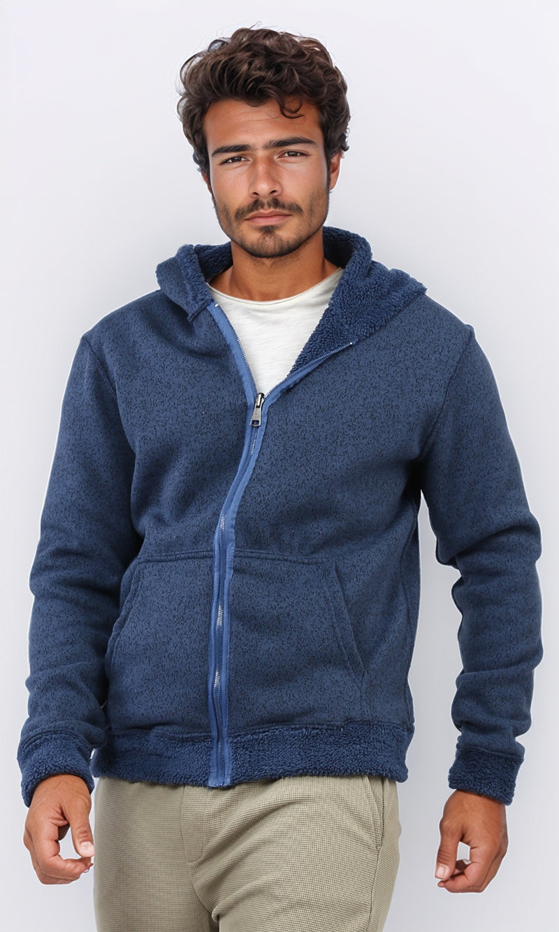 O202251 Solid Long Sleeve Zipped Hoodie - Heather Jeans Blue