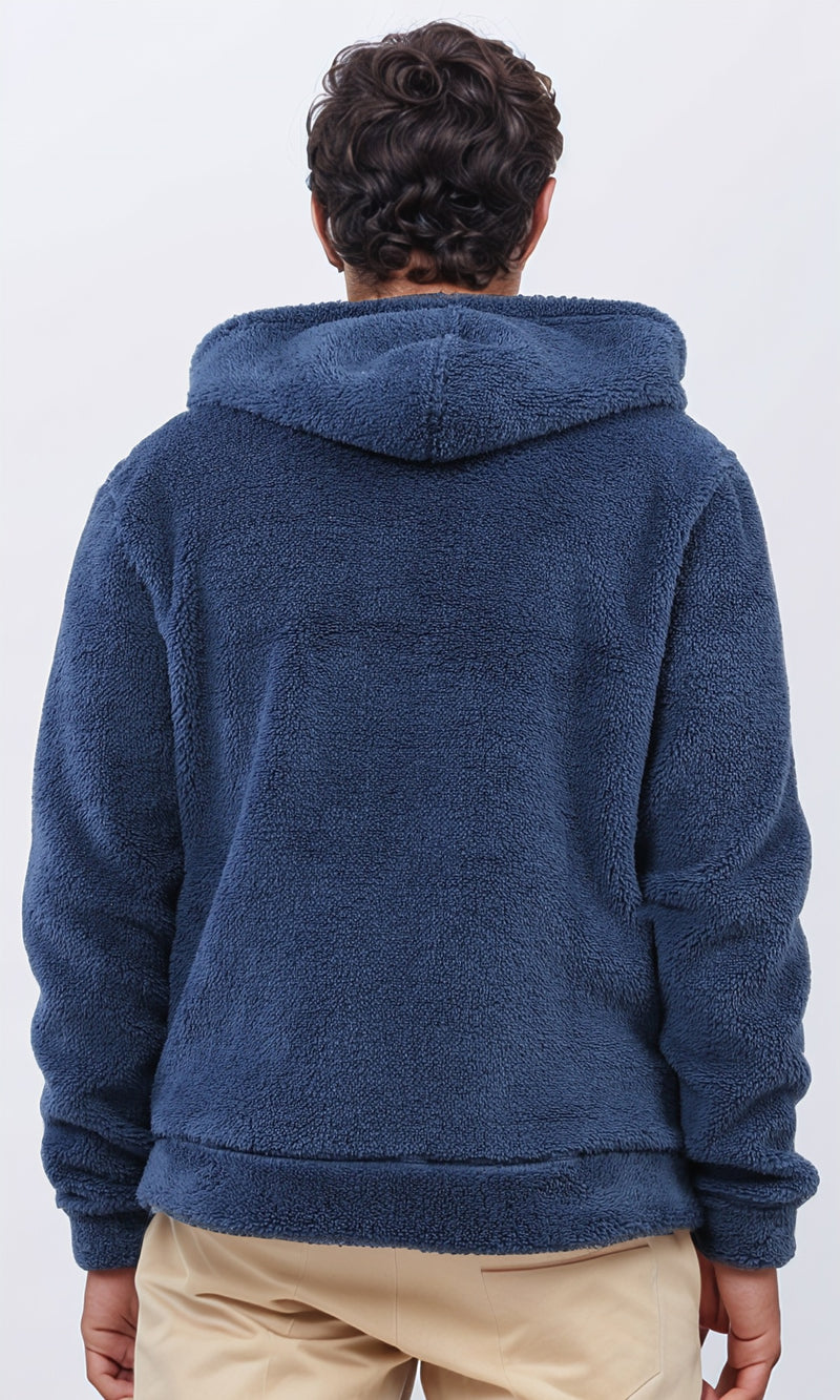 O202251 Solid Long Sleeve Zipped Hoodie - Heather Jeans Blue