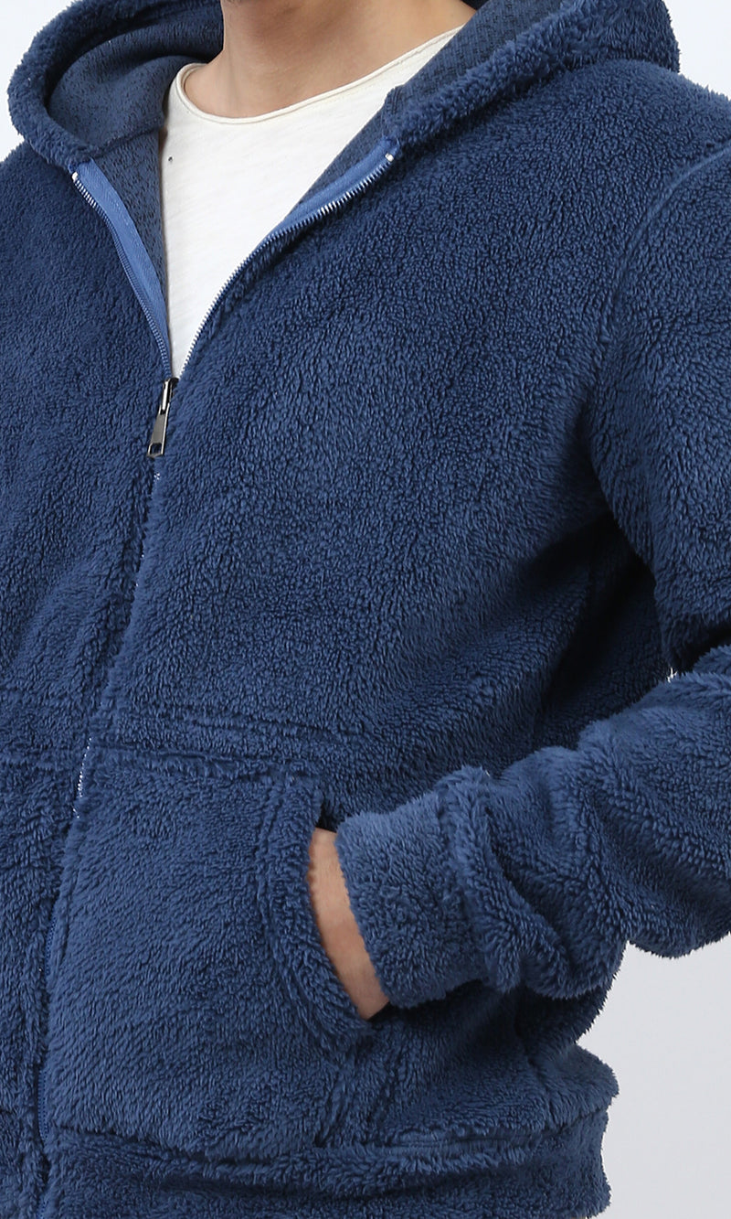 O202251 Solid Long Sleeve Zipped Hoodie - Heather Jeans Blue