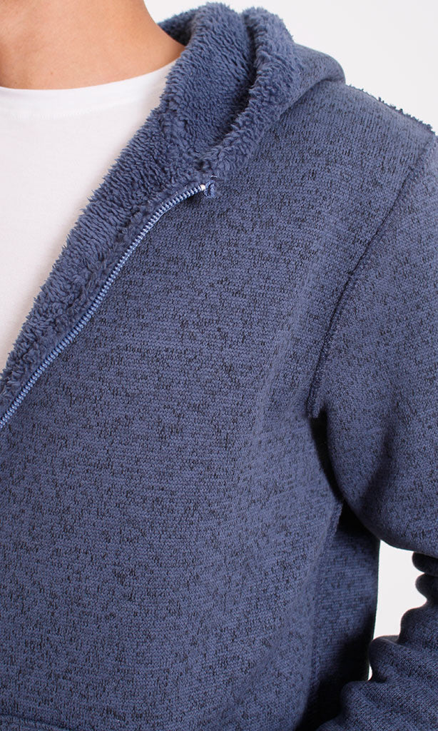 O202251 Solid Long Sleeve Zipped Hoodie - Heather Jeans Blue