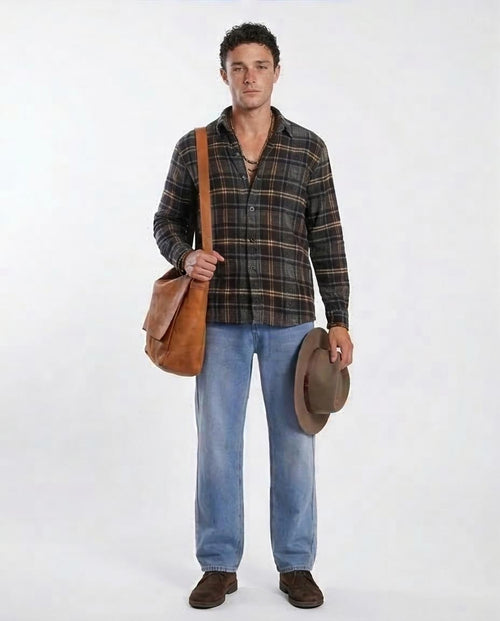 Ravin Men’s Mustard & Slate Check Flannel Shirt - O202254