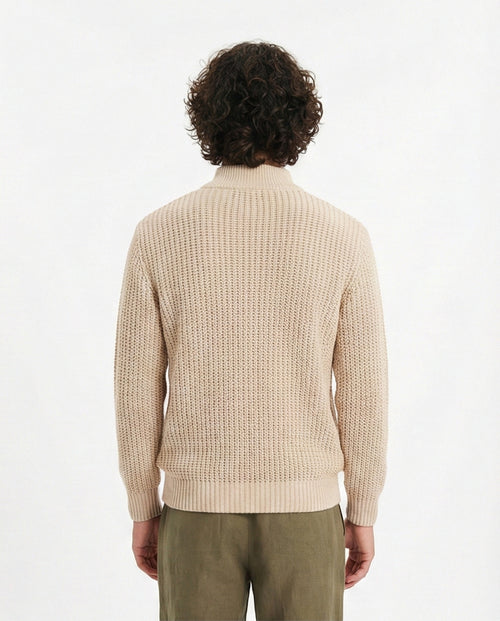 O202259-O202259 - Chunky Knit Zipper Sweater - Beige