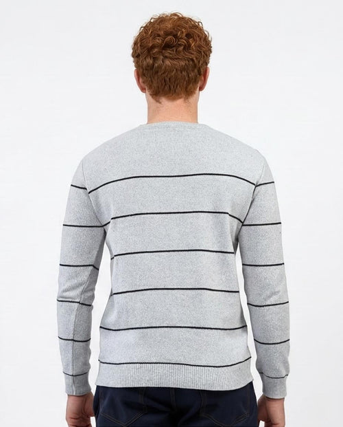 Ravin Men’s Linear Stripe Knit Sweater – Heather Grey & Black - O202260
