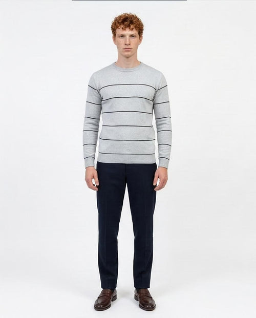 Ravin Men’s Linear Stripe Knit Sweater – Heather Grey & Black - O202260