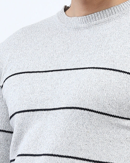 Ravin Men’s Linear Stripe Knit Sweater – Heather Grey & Black - O202260