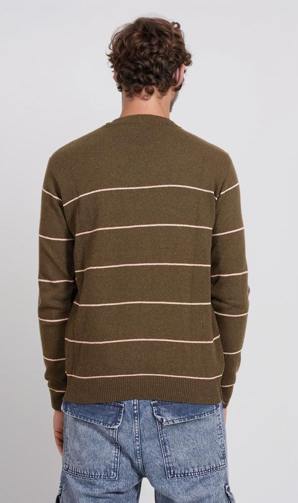O202261-O202261 - Striped Knit Sweater - Olive Green