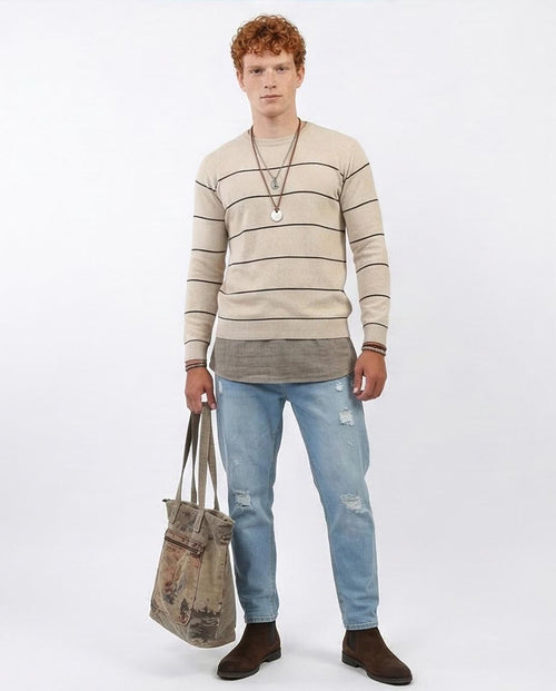Ravin Men's Modern Striped Knit Crewneck Sweater - O202262