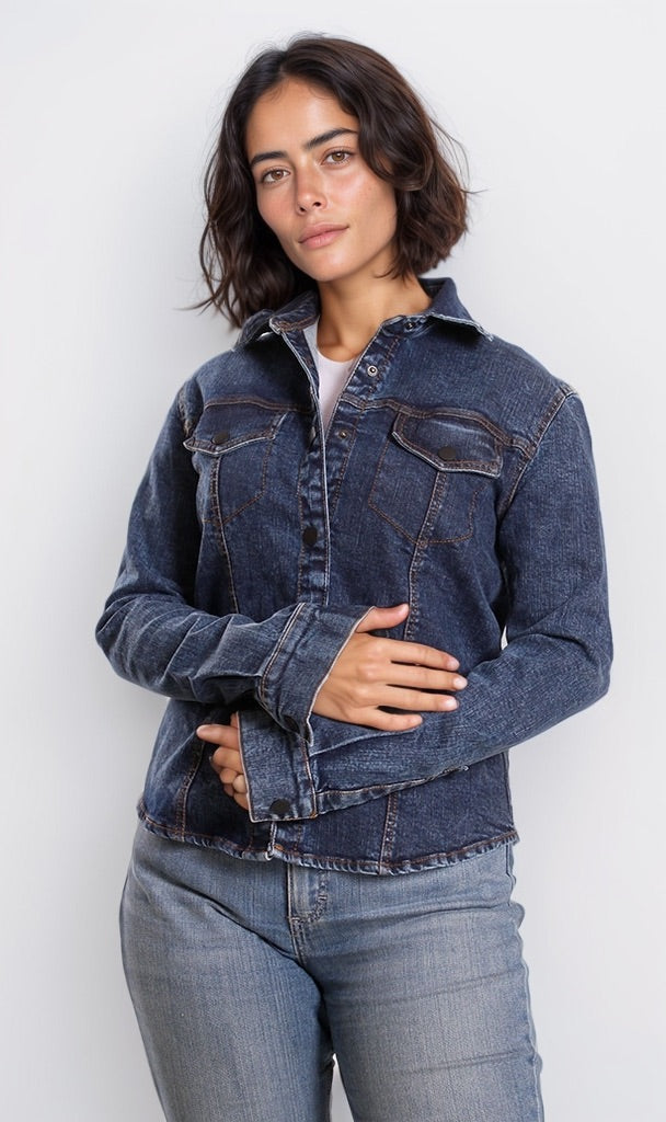 Dark Wash Structured Seam Denim Jacket - O202275
