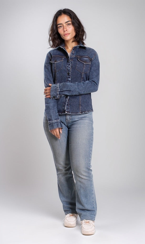 Dark Wash Structured Seam Denim Jacket - O202275