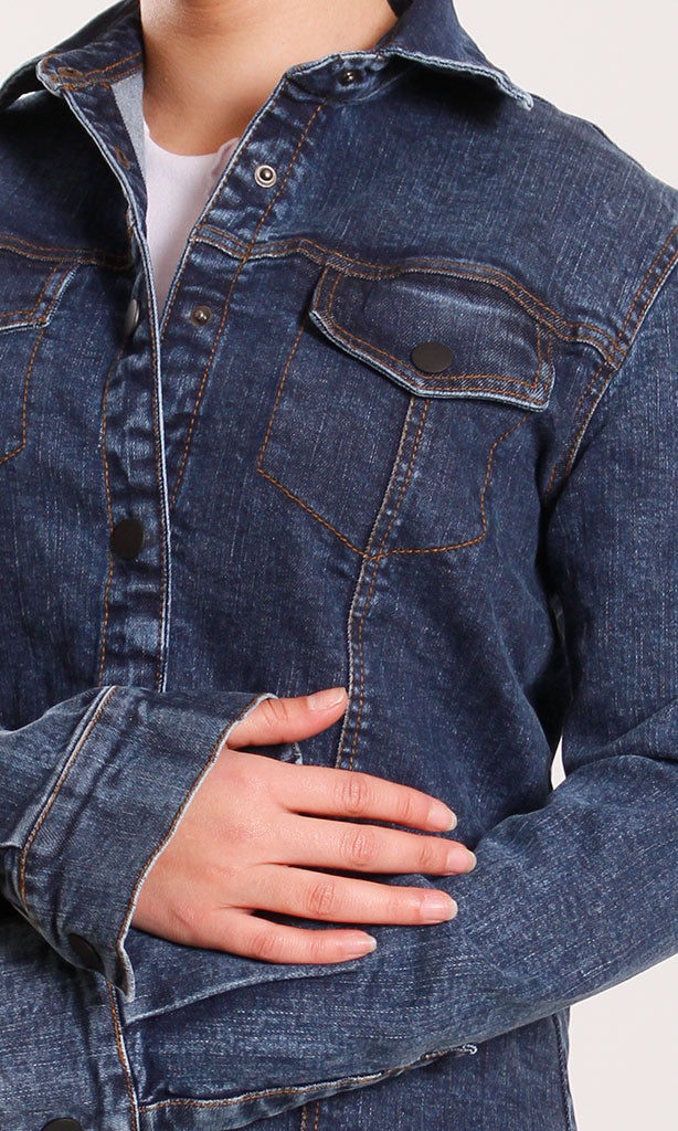 Dark Wash Structured Seam Denim Jacket - O202275