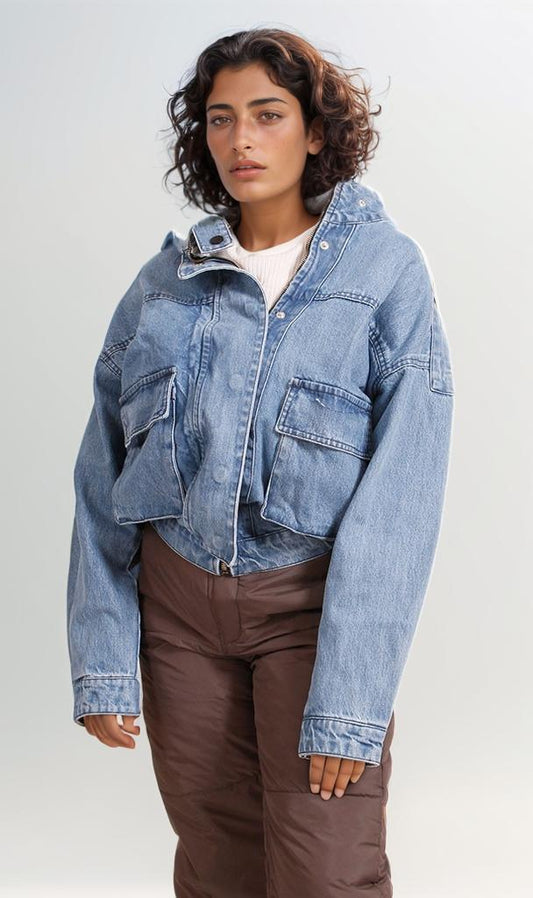 O202278 - Denim Cropped Jacket - Light Blue