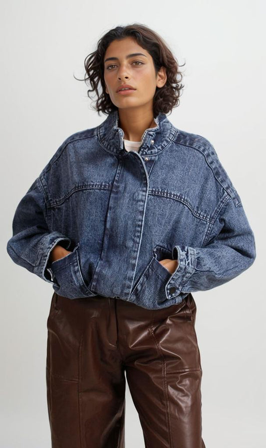 O202279 - Denim Cropped Jacket - Blue