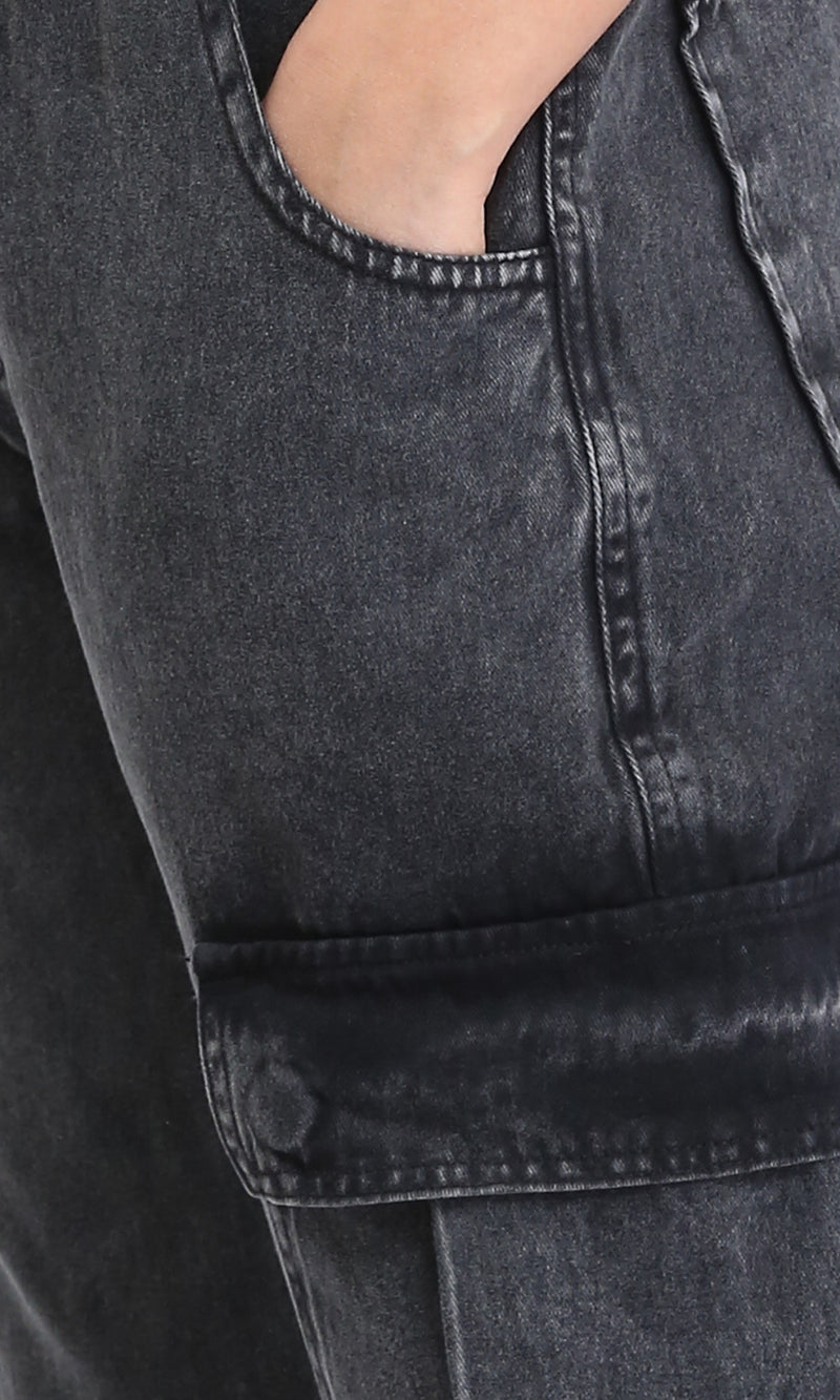O202280 - Elastic Waist with Cotton Denim Pants - Dark Grey
