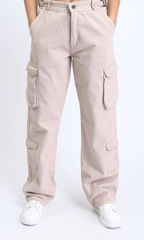 O202284 - Casual Cargo Pants with Multiple Pockets - Beige