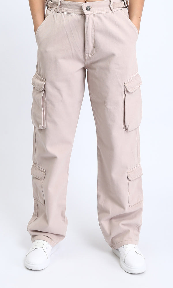 O202284 - Casual Cargo Pants with Multiple Pockets - Beige