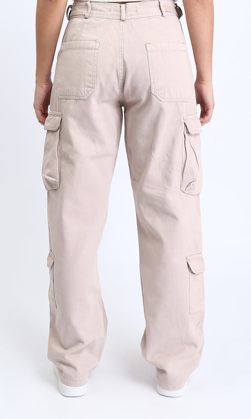 O202284 - Casual Cargo Pants with Multiple Pockets - Beige