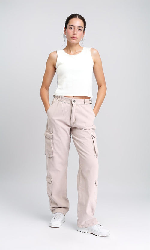 O202284 - Casual Cargo Pants with Multiple Pockets - Beige