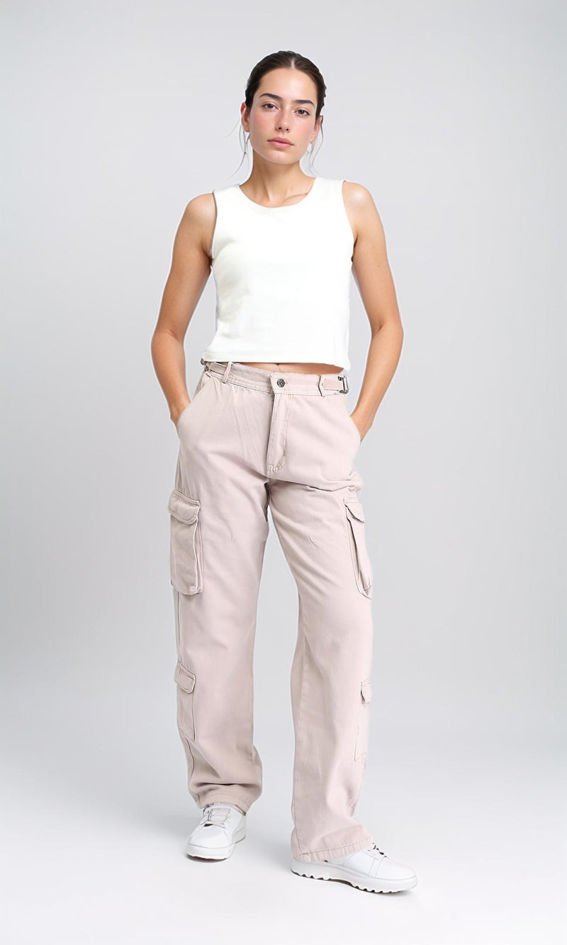 O202284 - Casual Cargo Pants with Multiple Pockets - Beige