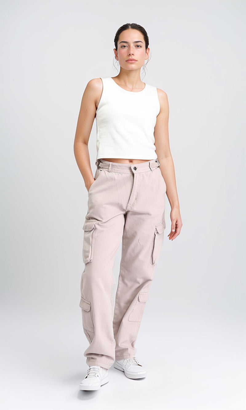 O202284 - Casual Cargo Pants with Multiple Pockets - Beige
