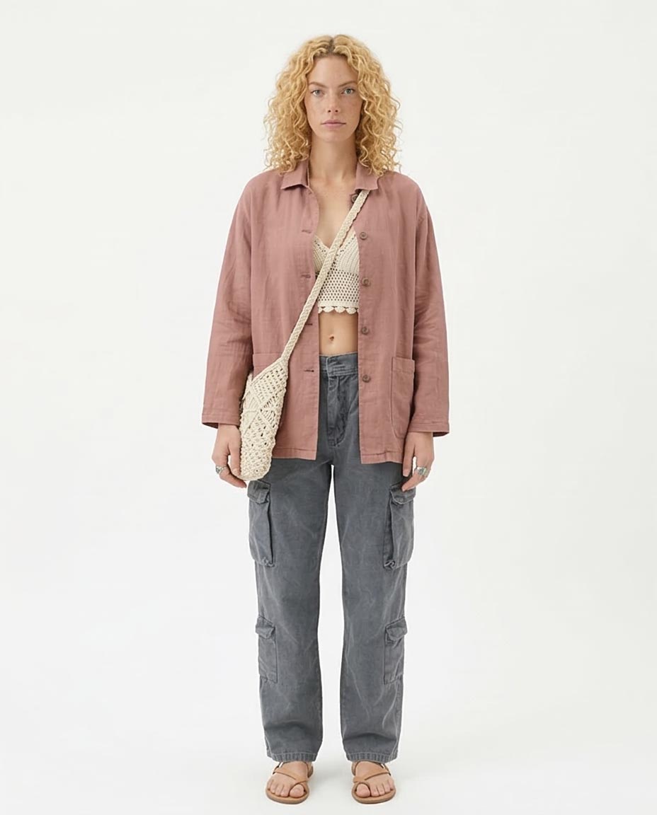 بنطلون رافين كارجو نسائي رمادي باهت واسع - O202285