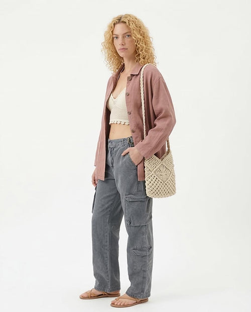 بنطلون رافين كارجو نسائي رمادي باهت واسع - O202285