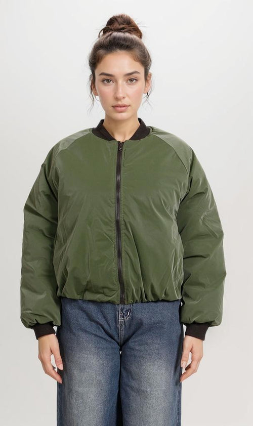 O202287-O202287 - Padded Bomber Jacket - Army Green