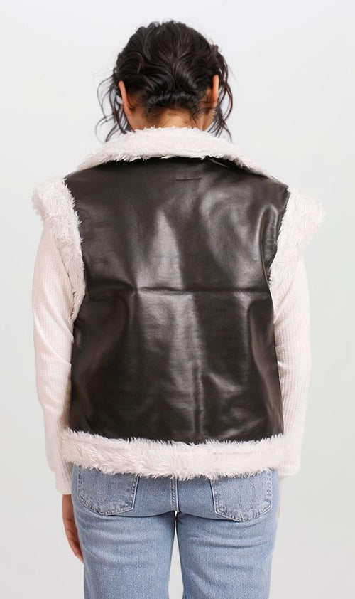 O202292 - Leather & Fur Vest - Black & White