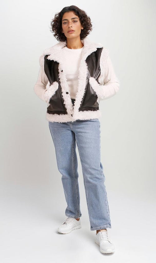O202292 - Leather & Fur Vest - Black & White