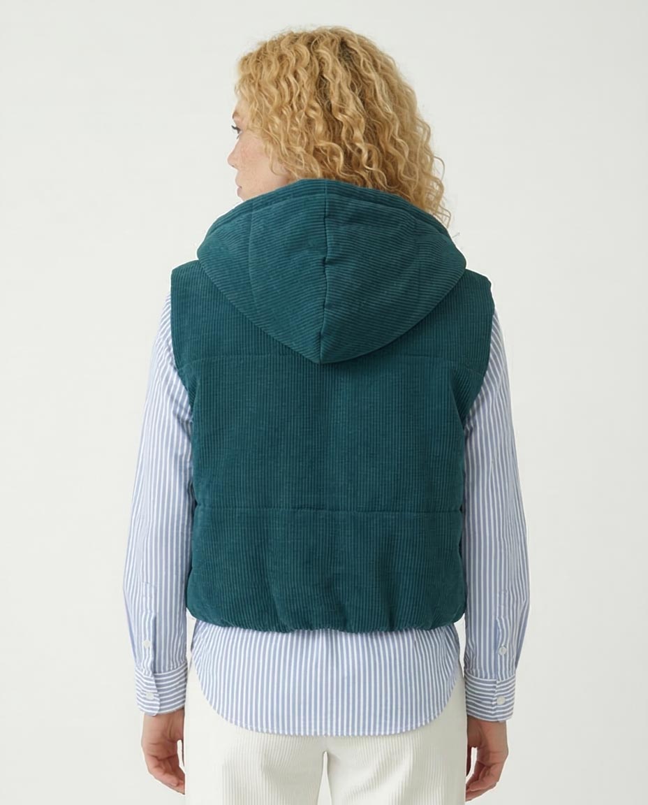 Ravin Women’s Cropped Corduroy Hooded Puffer Vest – Teal - O202293