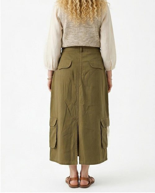 Ravin High-Waisted Utility Cargo Maxi Skirt - Olive Green - O202301