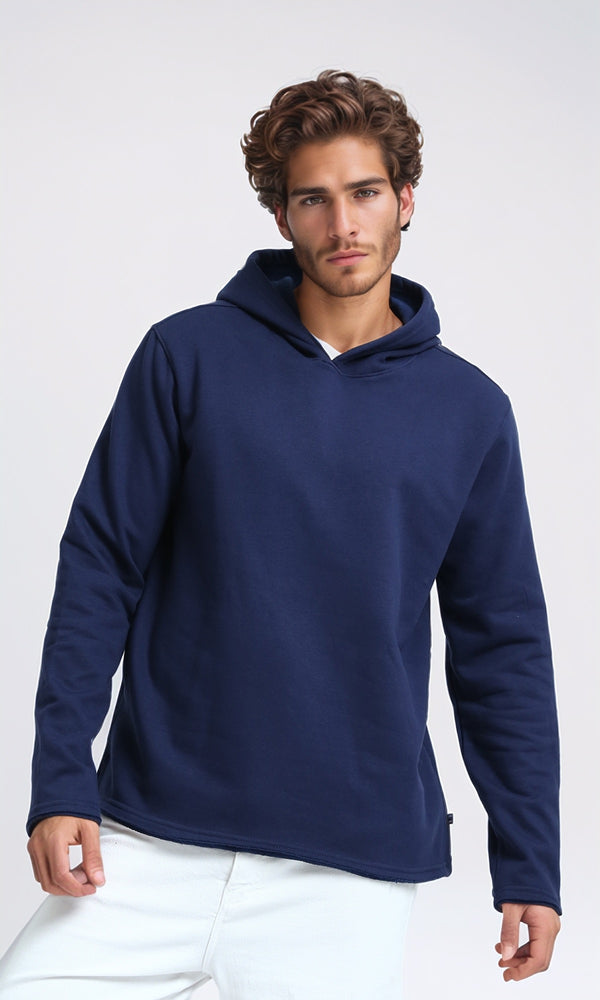 O202345 - Comfy Long Sleeves Solid Hoodie - Navy Blue