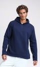 O202345 - Comfy Long Sleeves Solid Hoodie - Navy Blue