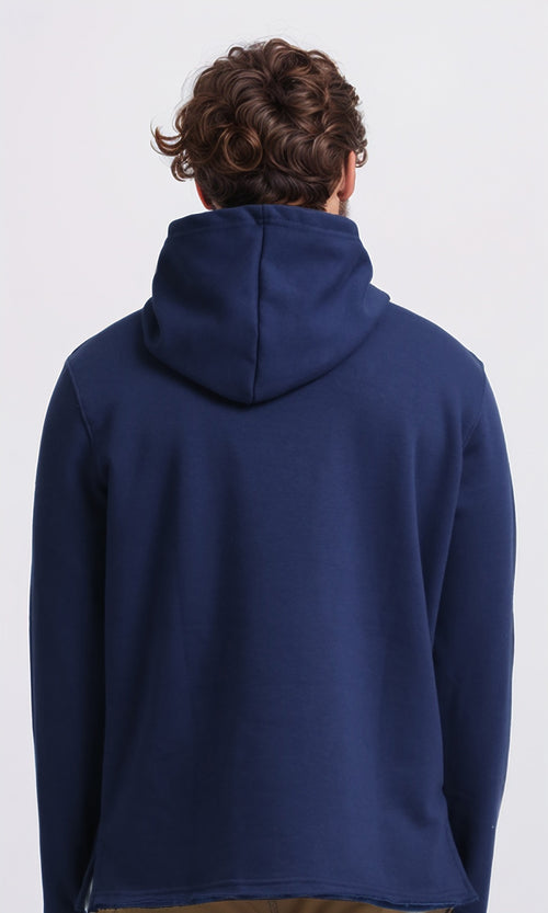 O202345 - Comfy Long Sleeves Solid Hoodie - Navy Blue