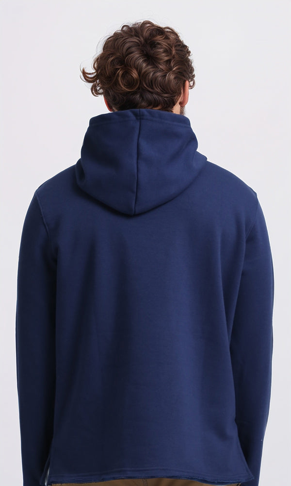 O202345 - Comfy Long Sleeves Solid Hoodie - Navy Blue