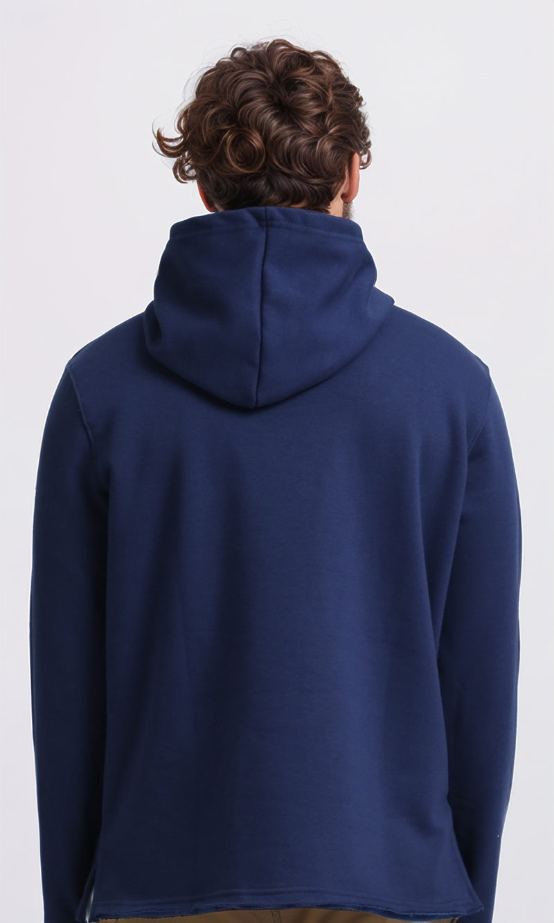 O202345 - Comfy Long Sleeves Solid Hoodie - Navy Blue