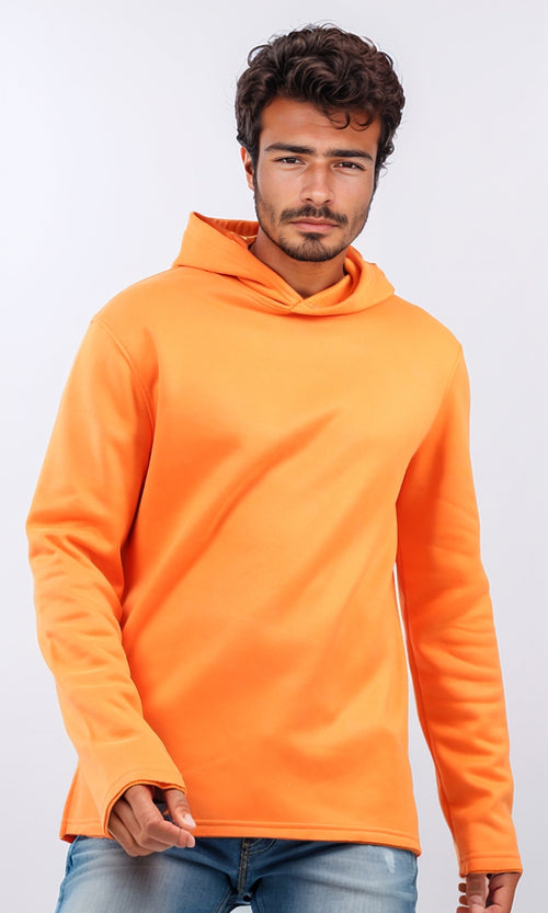 O202346 Solid Hoodie with Long Sleeves - Hot Orange