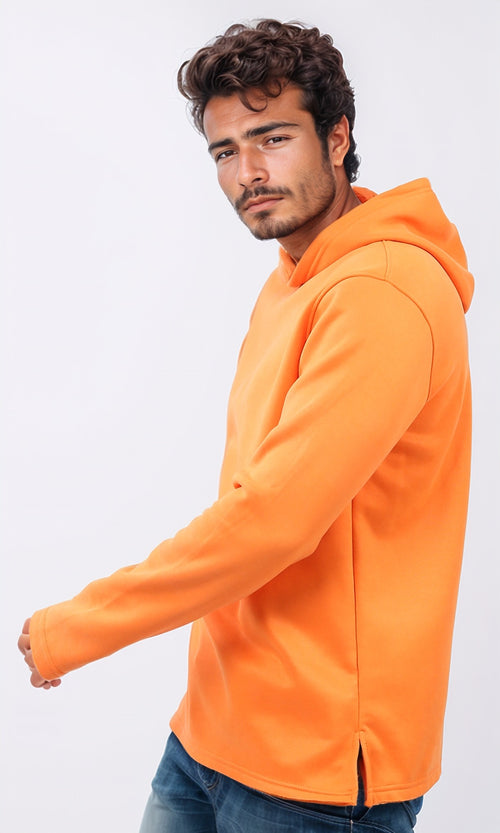 O202346 Solid Hoodie with Long Sleeves - Hot Orange