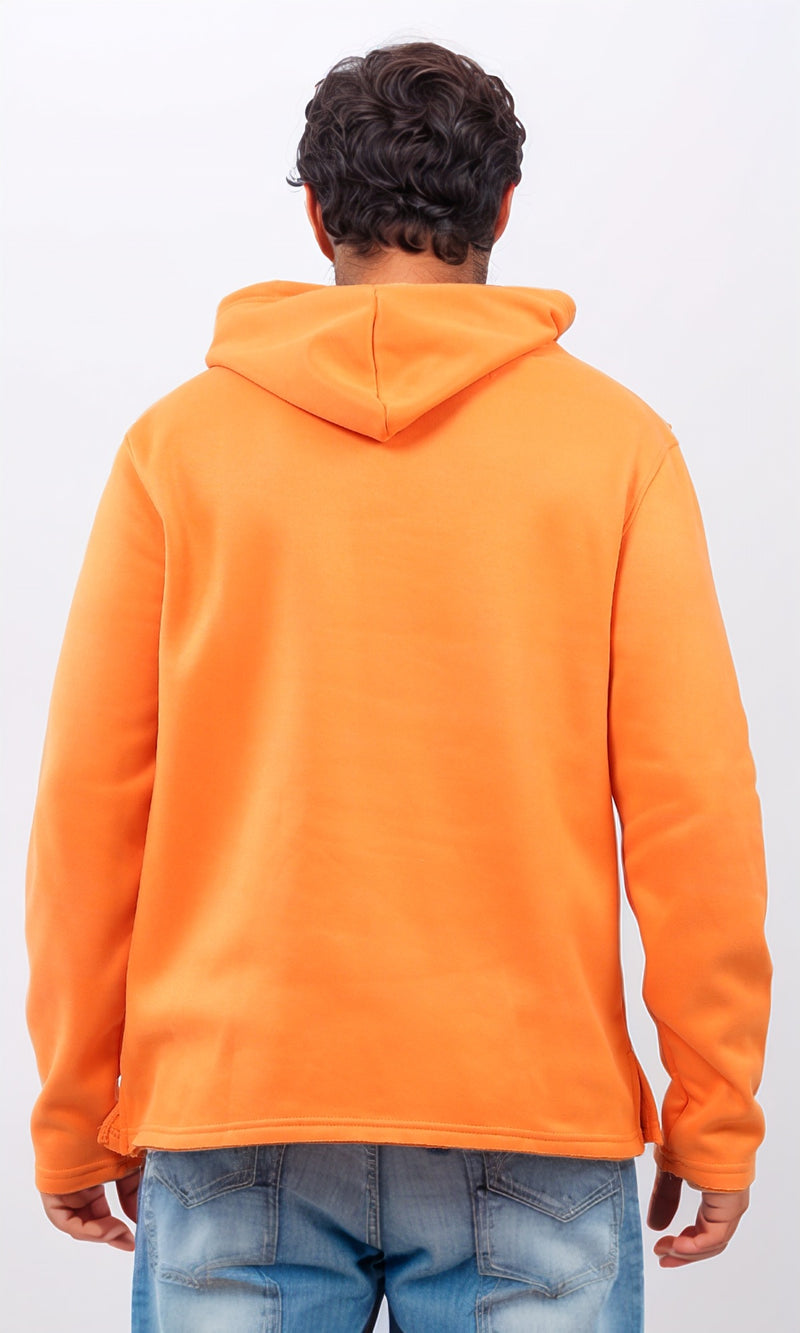 O202346 Solid Hoodie with Long Sleeves - Hot Orange
